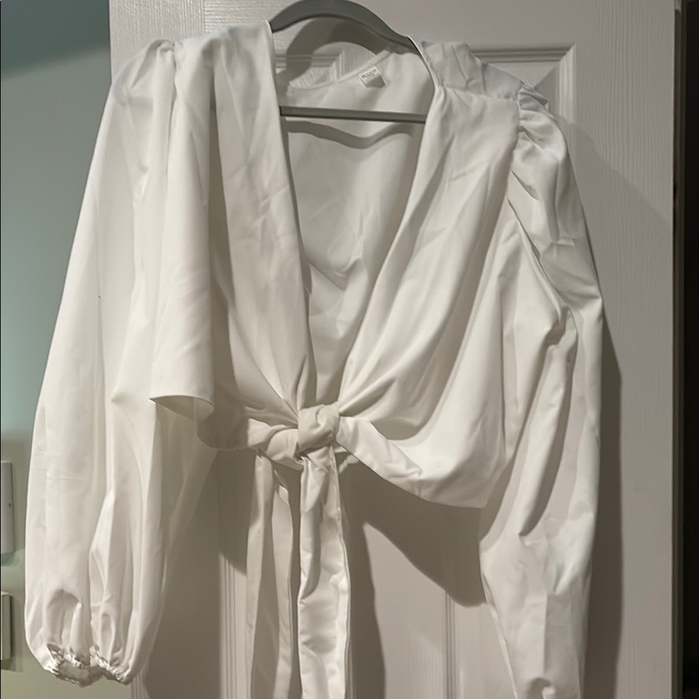 New! White Tie-Front Blouse